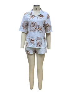 Conjunto de verano para mujer de camisa de manga corta y pantalón corto con estampado