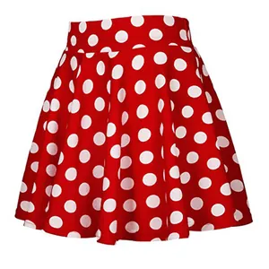 Classic red and white polka dot mini skater skirt featuring a flared high-waist silhouette.