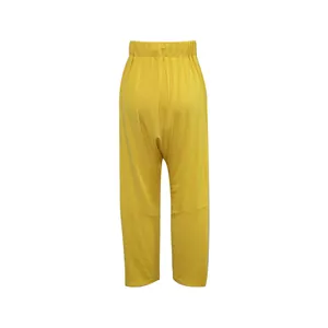 Back view of women's casual yellow harem pants with comfortable elastic high waist