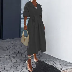 Elegante lange trenchcoat met lange mouwen in effen kleur voor dames, streetstyle