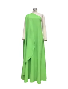 Elegant lime green one-shoulder sleeveless maxi dress with draped front for evening parties