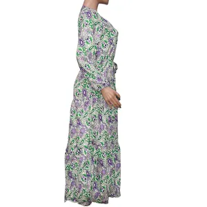 Zijaanzicht van bohemian paisley print maxi-jurk met lange mouwen voor dames, herfst mode