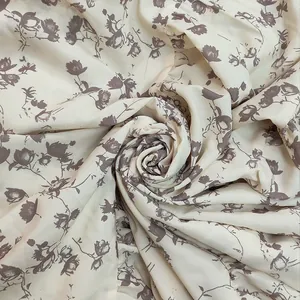 Lightweight floral print fabric for bohemian spring dress in cream and brown tones