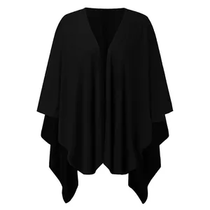 Elegant black mid-length knitted cardigan featuring a loose fit and irregular hem.