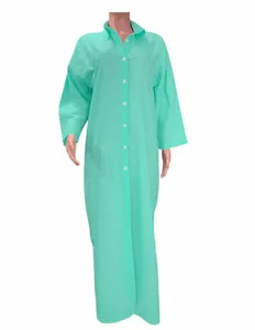 Full-length view of a mint green cotton linen long sleeve shirt maxi dress on model