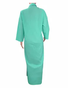 Back view of a mint green casual long sleeve cotton linen maxi shirt dress for women