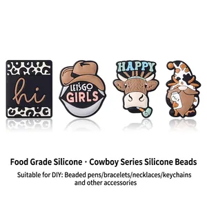 Cartoon Cow Silicone Beads DIY Western Cowboy Style Baby Teether Focal Beads For Jewelry Making Keychain Shoe Charms Accessory