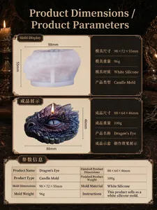 Detailed dimension chart for DIY 3D dragon eye silicone scented candle mold with measurements