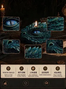 Detailed macro view of 3D dragon eye silicone mold for aromatherapy candle making.