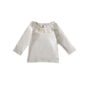 Soft cotton white baby long-sleeve base shirt with an elegant lace ruffle collar.