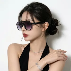 Retro Vierkante Oversized Zonnebril Voor Dames Heren Dubbele Brug PC Frame AC Lens UV400 Mode Streetstyle Outdoor Brillen