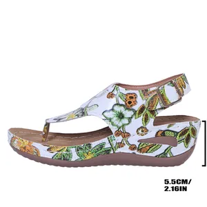 Sandali infradito con zeppa a fiori per donna con tacco da 5,5 cm e cinturino regolabile