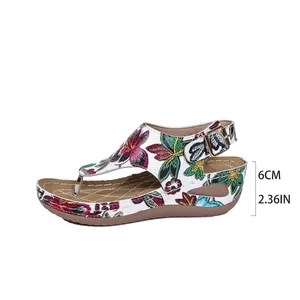 Infradito con Zeppa Stampata da Donna Moda Estiva Boho Floreale Farfalla Suola Spessa Sandali Casual Scarpe da Spiaggia