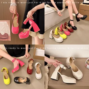 Patent leather platform Mary Jane pumps with chunky high heels in multiple colors