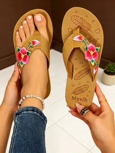 Infradito con zeppa estive da donna con elegante ricamo floreale e suola antiscivolo di alta qualità