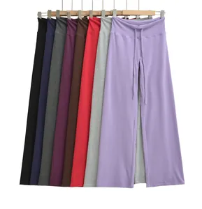 Yoga-broek met hoge taille, wijde pijpen en trekkoord in diverse levendige kleuren
