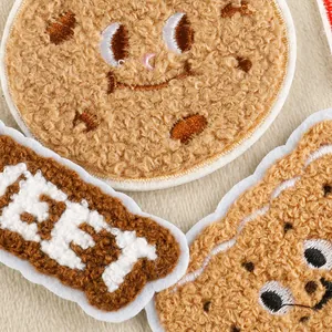Cute cartoon food towel embroidery patches with cookie shapes and sweet text details