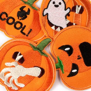 Juego de parches bordados de calabaza de Halloween con diseños de fantasmas y arañas