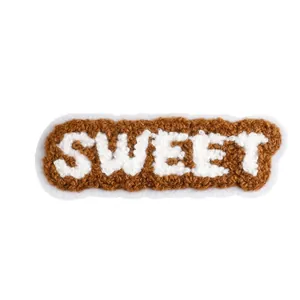 Chenille embroidery 'SWEET' patch in brown cookie design for DIY clothing decor
