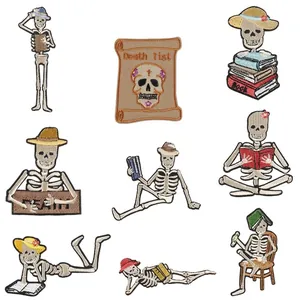 Cartoon Skull Skeleton Embroidered Patches Decorative Iron On Appliques For Clothes Backpack Canvas Shoes DIY Accessory