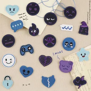 Quirky Cartoon Expression Embroidered Patches Polyester Iron On Ghost Heart Gamepad Patches For Clothing Bag DIY Decor