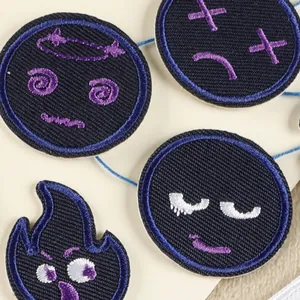 Funny cartoon emoji embroidered patches for DIY clothing and bag decor accessories.