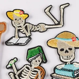 Set of whimsical cartoon skeleton embroidery patches for DIY clothing and hat decoration