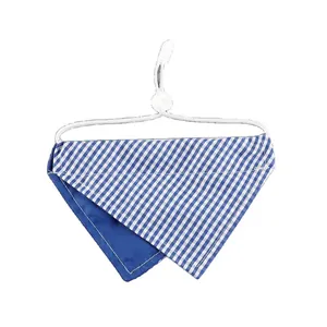 Bandana réglable à carreaux bleu et blanc pour chiens et chats avec sangle élastique blanche