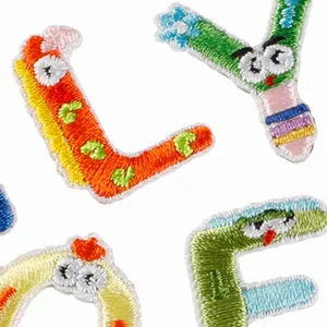 Colorful cartoon alphabet embroidered iron-on patches for clothing and bags, 26 pieces