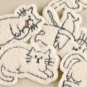Cute beige cartoon cat chenille embroidery patch for DIY phone case decoration