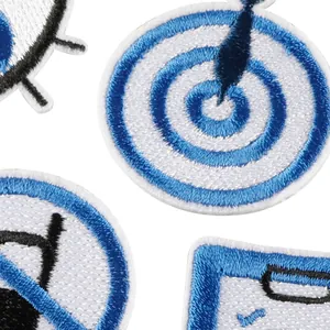 DIY blue and white fun embroidered patches with target and eye designs iron-on clothing accessory