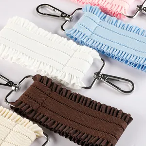 DIY ruffled fabric keychain straps with metal hooks for bags and luggage tags