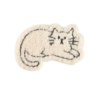 Cute beige cat chenille embroidered patch for DIY phone cases and craft projects