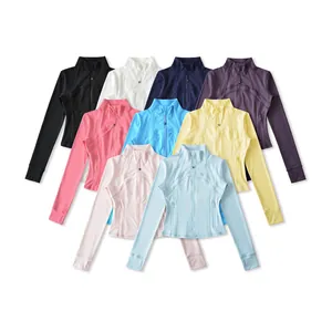 Giacca Sportiva da Yoga Slim Fit da Donna con Collo Alto Top da Allenamento con Cerniera Intera Manica Lunga Fori per il Pollice Fitness Atletica