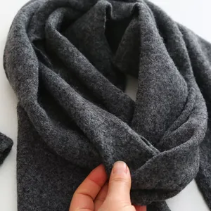 Close-up detail of dark grey thick knitted wool fabric showing soft texture and warmth