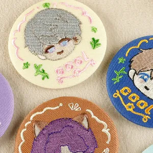 Set of original embroidered anime badges with cute character designs and cool text motifs