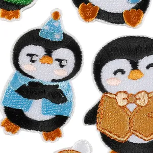 Cute cartoon penguin embroidered self-adhesive patches for clothing and accessories
