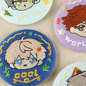Set of original embroidered anime character badges with cute expressions and cool text.
