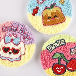Set of cute cartoon embroidered towel patches featuring Smile and Cute Day designs
