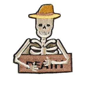 Écusson brodé squelette de style punk avec signe de mort pour vêtements DIY