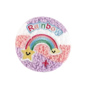Colorful round embroidered cartoon badge featuring a rainbow and star for DIY craft
