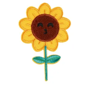 Patch brodé de tournesol avec mignon visage de bisou pour vêtements et sacs en mode DIY
