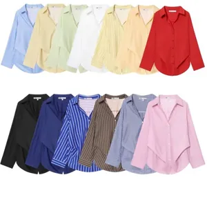 Camicia da Donna Stile Occidentale con Maniche a Pipistrello a Righe Minimalista a Manica Lunga con Bottoni Casual Ufficio