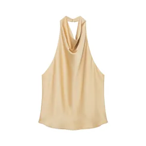 Elegantes champagnerfarbenes Satin-Neckholder-Top mit Wasserfallausschnitt