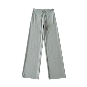 Grijze yoga-broek met hoge taille en wijde pijpen voorzien van een handig trekkoord.