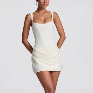 Elegantes weißes ärmelloses Korsett-Bodycon-Minikleid mit drapiertem Rock für Damen