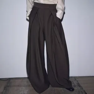 Women High Waist Wide Leg Trousers Loose Draped Casual Suit Pants Polyester Blend Streetwear Bottom For Spring Autumn