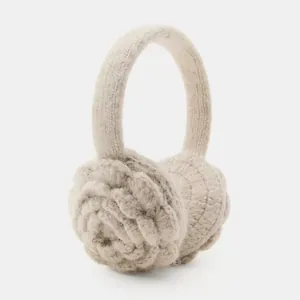 Cozy cream white knitted floral earmuffs for women winter outdoor protection accessory