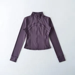 Giacca sportiva viola slim-fit con fori per i pollici e zip per yoga e fitness