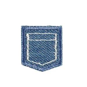 Dark blue denim pocket embroidered iron-on patch for clothing decoration and repair